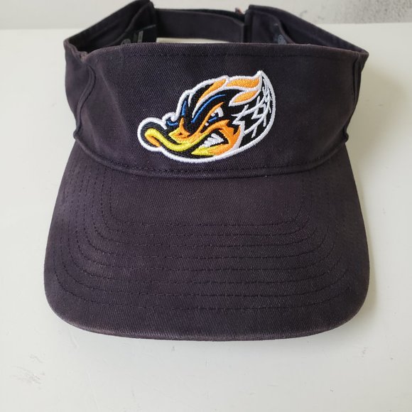 Akron RubberDucks Visor Hat Cap Strap Back Black 47 MiLB Baseball Preowned - Picture 3 of 13